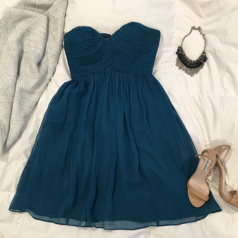 Donna Morgan sweetheart chiffon dress turquoise